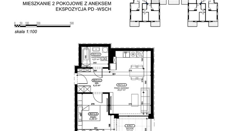 Rzut - Mieszkanie na sprzedaż 2 pokoje o powierzchni 42,18 m² - numer C2-M17 w Stacja Łódź V – etap C2