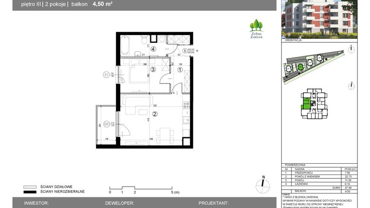 Rzut - Mieszkanie na sprzedaż 2 pokoje o powierzchni 47,48 m² - numer 14G.43 w Zielone Zamienie X