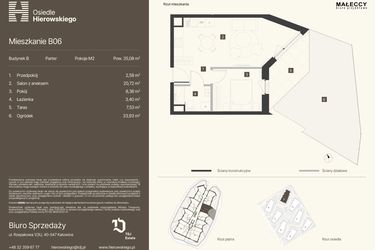 Rzut - Mieszkanie na sprzedaż 2 pokoje o powierzchni 35,08 m² - numer B06 w Osiedle Hierowskiego
