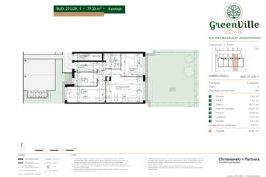 Rzut - Mieszkanie na sprzedaż 4 pokoje o powierzchni 77,33 m² - numer 27.1 w Green Ville