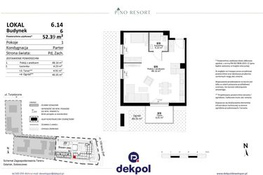 Rzut - Mieszkanie na sprzedaż 2 pokoje o powierzchni 52,39 m² - numer 6.14 w Pino Resort