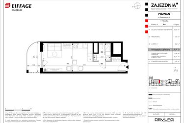 Rzut - Mieszkanie na sprzedaż 1 pokój o powierzchni 29,74 m² - numer A.1.6 w Zajezdnia