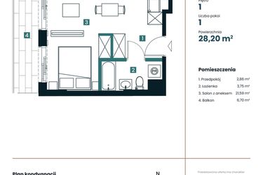 Rzut - Mieszkanie na sprzedaż 1 pokój o powierzchni 28,2 m² - numer M106 w Sea Breeze