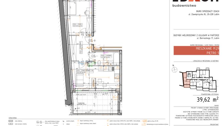 Rzut - Mieszkanie na sprzedaż 2 pokoje o powierzchni 39,62 m² - numer 29 w Biernackiego 15-17
