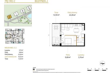 Rzut - Mieszkanie na sprzedaż 2 pokoje o powierzchni 35,53 m² - numer 2.2/J w Panorama Park