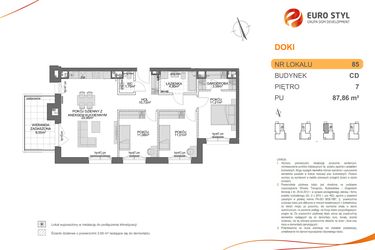 Rzut - Mieszkanie na sprzedaż 4 pokoje o powierzchni 87,86 m² - numer CD.85 w DOKI Living