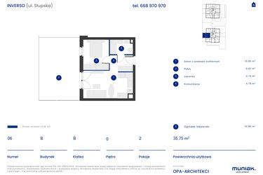 Rzut - Mieszkanie na sprzedaż 2 pokoje o powierzchni 35,75 m² - numer B.06 w Osiedle Inverso