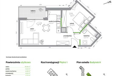 Rzut - Mieszkanie na sprzedaż 2 pokoje o powierzchni 48,39 m² - numer AA0101/4 w M Bemowo