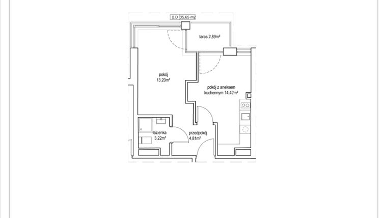 Rzut - Mieszkanie na sprzedaż 2 pokoje o powierzchni 35,65 m² - numer 4/10. w Apartamenty Nowy Targ