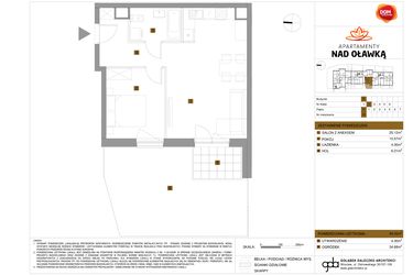 Rzut - Mieszkanie na sprzedaż 2 pokoje o powierzchni 46,2 m² - numer 31 w Apartamenty nad Oławką etap II