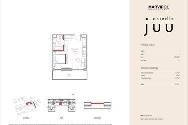 Rzut - Mieszkanie na sprzedaż 1 pokój o powierzchni 29,92 m² - numer A.M032 w Osiedle Juu