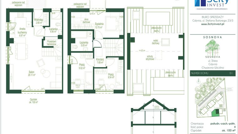 Rzut - Dom na sprzedaż 4 pokoje o powierzchni 88,75 m² - numer D1 w Osiedle Sosnova