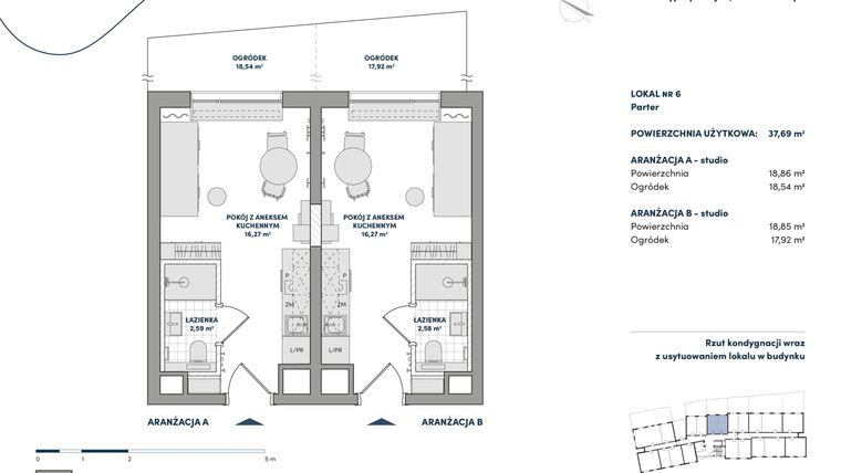 Rzut - Mieszkanie na sprzedaż 2 pokoje o powierzchni 37,71 m² - numer 6 w AtHome - Apartamenty inwestycyjne