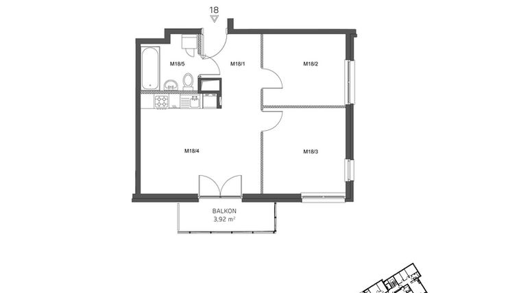 Rzut - Mieszkanie na sprzedaż 3 pokoje o powierzchni 50,41 m² - numer 18 w Wzgórze Krzemionki II