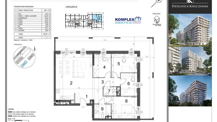 Rzut - Mieszkanie na sprzedaż 4 pokoje o powierzchni 92,8 m² - numer 91 w Dzielnica Kielczanka etap II