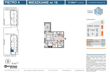 Rzut - Mieszkanie na sprzedaż 2 pokoje o powierzchni 37,89 m² - numer 86.16 w Piasta Towers bud. 86 i 86A