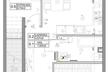 Rzut - Mieszkanie na sprzedaż 3 pokoje o powierzchni 48,03 m² - numer 67 w Manufaktura Marki 2 etap III