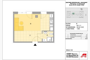 Rzut - Mieszkanie na sprzedaż 1 pokój o powierzchni 32,38 m² - numer 53 w Stalowa 65