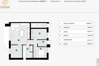 Rzut - Mieszkanie na sprzedaż 4 pokoje o powierzchni 69,8 m² - numer 5J/1 w Słoneczny Kiełczówek etap VII