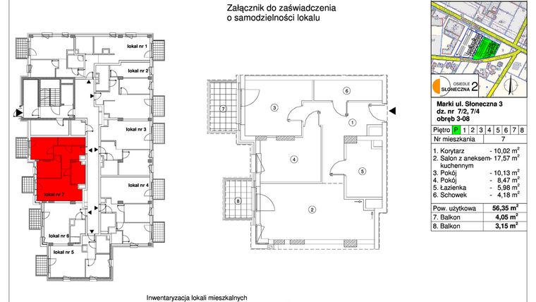 Rzut - Mieszkanie na sprzedaż 3 pokoje o powierzchni 56,35 m² - numer 7 w Osiedle Słoneczna etap 2