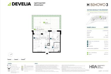Rzut - Mieszkanie na sprzedaż 2 pokoje o powierzchni 42,21 m² - numer AA0007 w M Bemowo