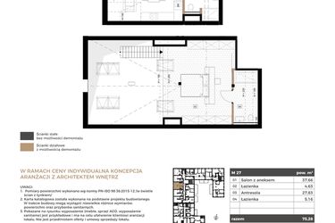 Rzut - Mieszkanie na sprzedaż 2 pokoje o powierzchni 75,28 m² - numer M27 w Apartamenty Królewska Huta