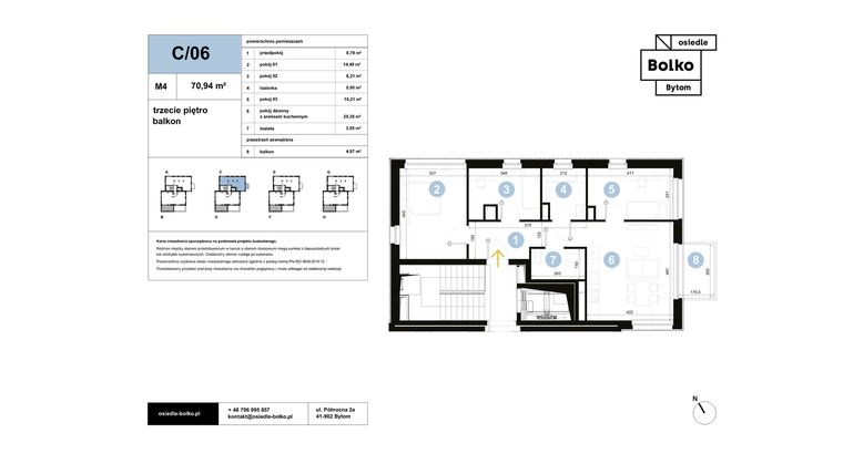 Rzut - Mieszkanie na sprzedaż 3 pokoje o powierzchni 70,94 m² - numer C/06 w Osiedle Bolko etap II