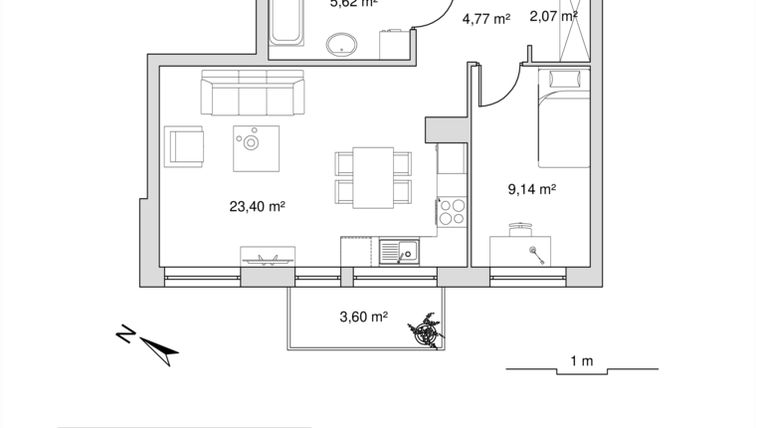 Rzut - Mieszkanie na sprzedaż 2 pokoje o powierzchni 45 m² - numer 6.11 w Vela Park bud. 6