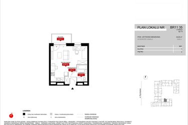 Rzut - Mieszkanie na sprzedaż 1 pokój o powierzchni 32,09 m² - numer BR11/35 w Browary Wrocławskie 2