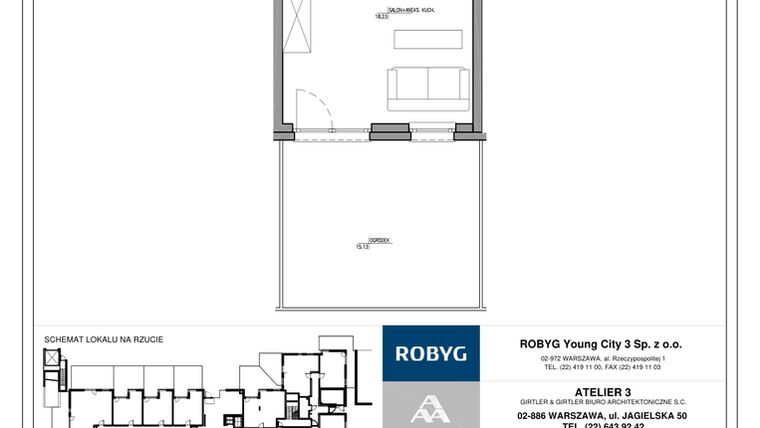 Rzut - Mieszkanie na sprzedaż 1 pokój o powierzchni 25,1 m² - numer MC/H/A/0/5 w Modern City etap H
