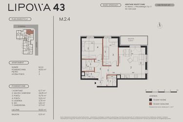 Rzut - Mieszkanie na sprzedaż 3 pokoje o powierzchni 61,53 m² - numer M.2.4 w Lipowa 43