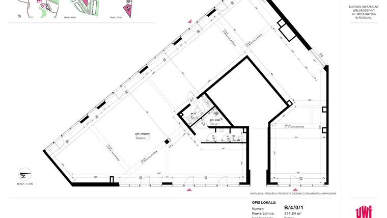 Rzut - Lokal użytkowy na sprzedaż 1 pokój o powierzchni 354,84 m² - numer B/4/0/1 w Malta Wołkowyska etap III