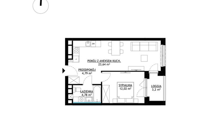 Rzut - Mieszkanie na sprzedaż 2 pokoje o powierzchni 45,23 m² - numer A9 w FUTURO