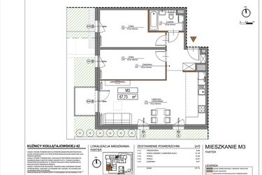 Rzut - Mieszkanie na sprzedaż 3 pokoje o powierzchni 67,73 m² - numer M3 w Kuźnicy Kołłątajowskiej 42