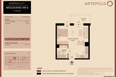 Rzut - Mieszkanie na sprzedaż 1 pokój o powierzchni 32,21 m² - numer 01.MB06 w Artepolis
