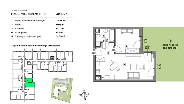 Rzut - Mieszkanie na sprzedaż 2 pokoje o powierzchni 42,18 m² - numer 7 w Nova Radiostacja