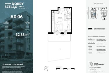 Rzut - Mieszkanie na sprzedaż 1 pokój o powierzchni 32,88 m² - numer A0.06 w Dobry Szeląg