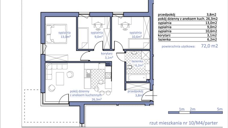 Rzut - Mieszkanie na sprzedaż 4 pokoje o powierzchni 70,8 m² - numer 10 w Apartamenty Bielsko