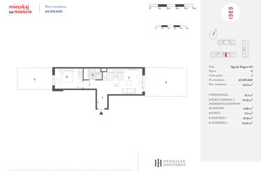 Rzut - Mieszkanie na sprzedaż 2 pokoje o powierzchni 43,27 m² - numer A5.100.M01 w Mieszkaj w mieście - Ogrody Glogera
