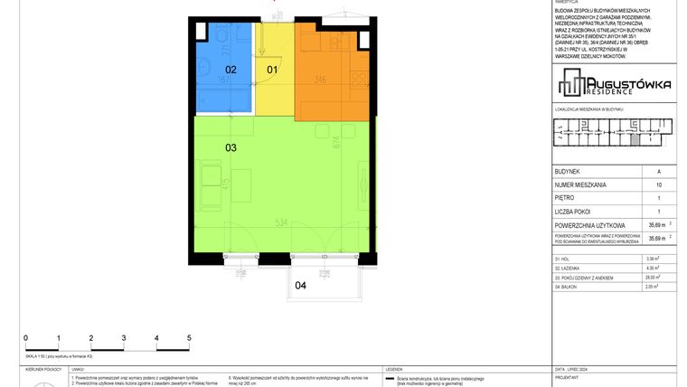 Rzut - Mieszkanie na sprzedaż 1 pokój o powierzchni 35,7 m² - numer A10 w Augustówka Residence
