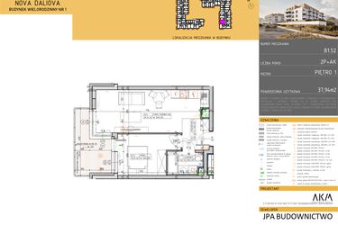 Rzut - Mieszkanie na sprzedaż 2 pokoje o powierzchni 37,94 m² - numer B1.52 w Nova Daliova