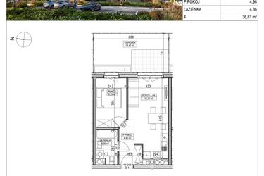Rzut - Mieszkanie na sprzedaż 2 pokoje o powierzchni 36,81 m² - numer A3.00.06 w AURA