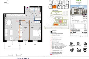 Rzut - Mieszkanie na sprzedaż 2 pokoje o powierzchni 58,6 m² - numer K7/34 w Kleszczewo Park - etap IV