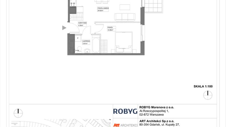 Rzut - Mieszkanie na sprzedaż 1 pokój o powierzchni 29,17 m² - numer 3.10.1M02 w Szumilas etap III