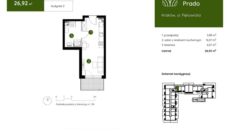 Rzut - Mieszkanie na sprzedaż 1 pokój o powierzchni 26,92 m² - numer 2.B.0.13 w Murapol Prado