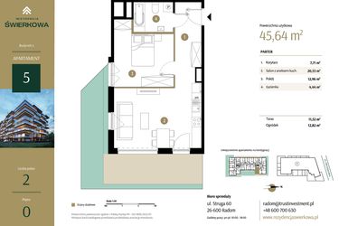 Rzut - Mieszkanie na sprzedaż 2 pokoje o powierzchni 45,64 m² - numer M.5 w Rezydencja Świerkowa - etap II