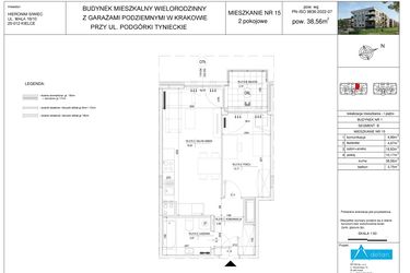 Rzut - Mieszkanie na sprzedaż 2 pokoje o powierzchni 38,56 m² - numer B15 w Podgórki Tynieckie