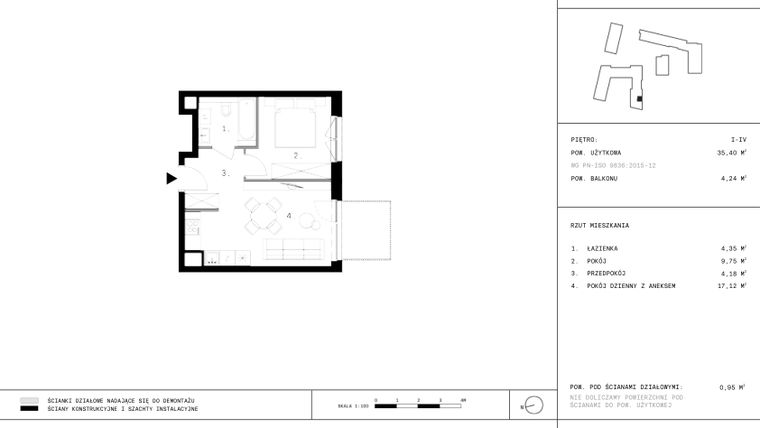 Rzut - Mieszkanie na sprzedaż 2 pokoje o powierzchni 35,22 m² - numer 108 w 28 czerwca 1956 r.