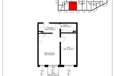 Rzut - Mieszkanie na sprzedaż 2 pokoje o powierzchni 49,28 m² - numer 24 w Światowida 61B