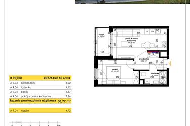 Rzut - Mieszkanie na sprzedaż 2 pokoje o powierzchni 38,77 m² - numer A 9.04 w Park Moniuszki II C